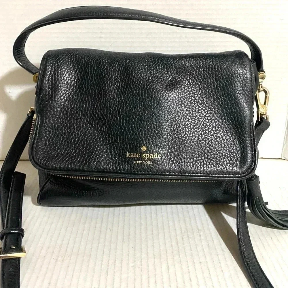 Kate spade black pebbled leather satchel handbag